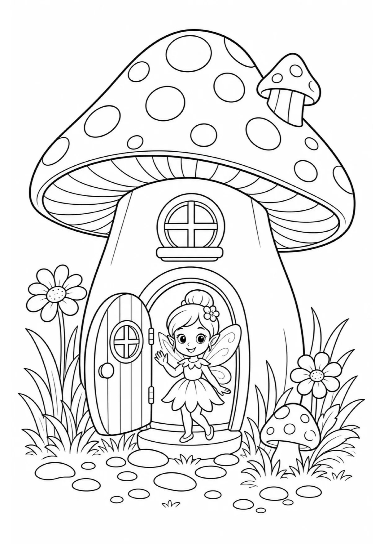 Dibujo de Hada con Seta para Colorear e Imprimir