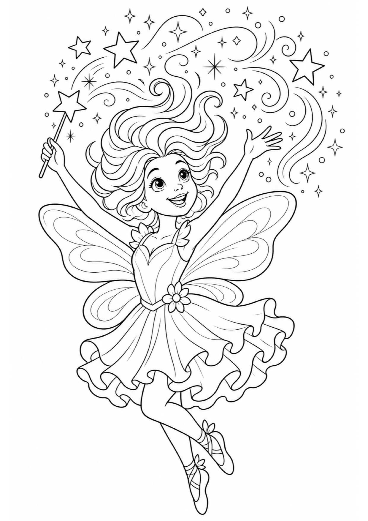 Dibujo de Hada con Varita Mágica para Colorear e Imprimir