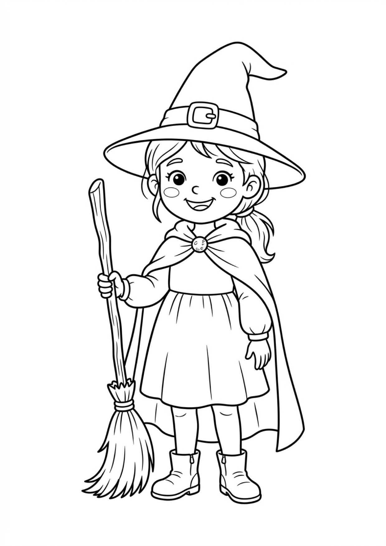 Dibujo de Bruja de Halloween para Colorear e Imprimir