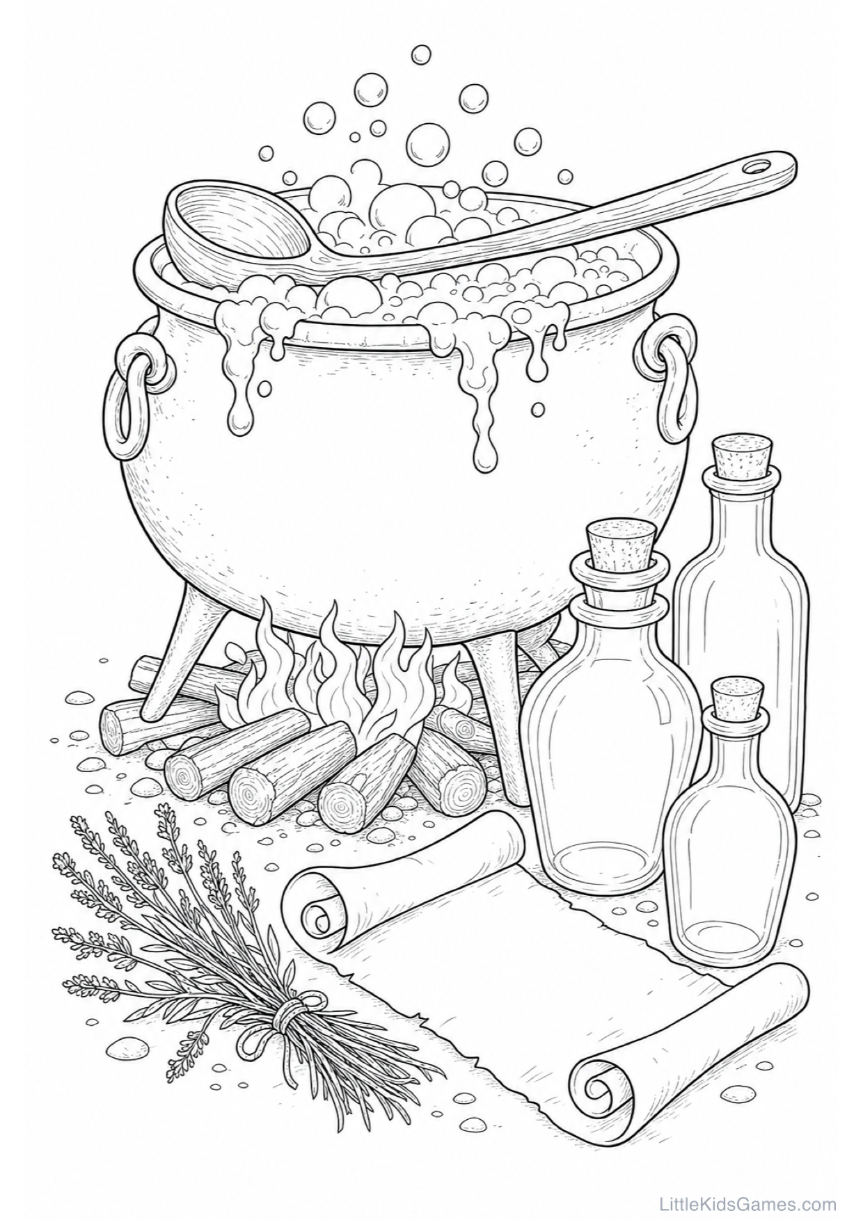 Witch Cauldron Coloring Page to Print Free