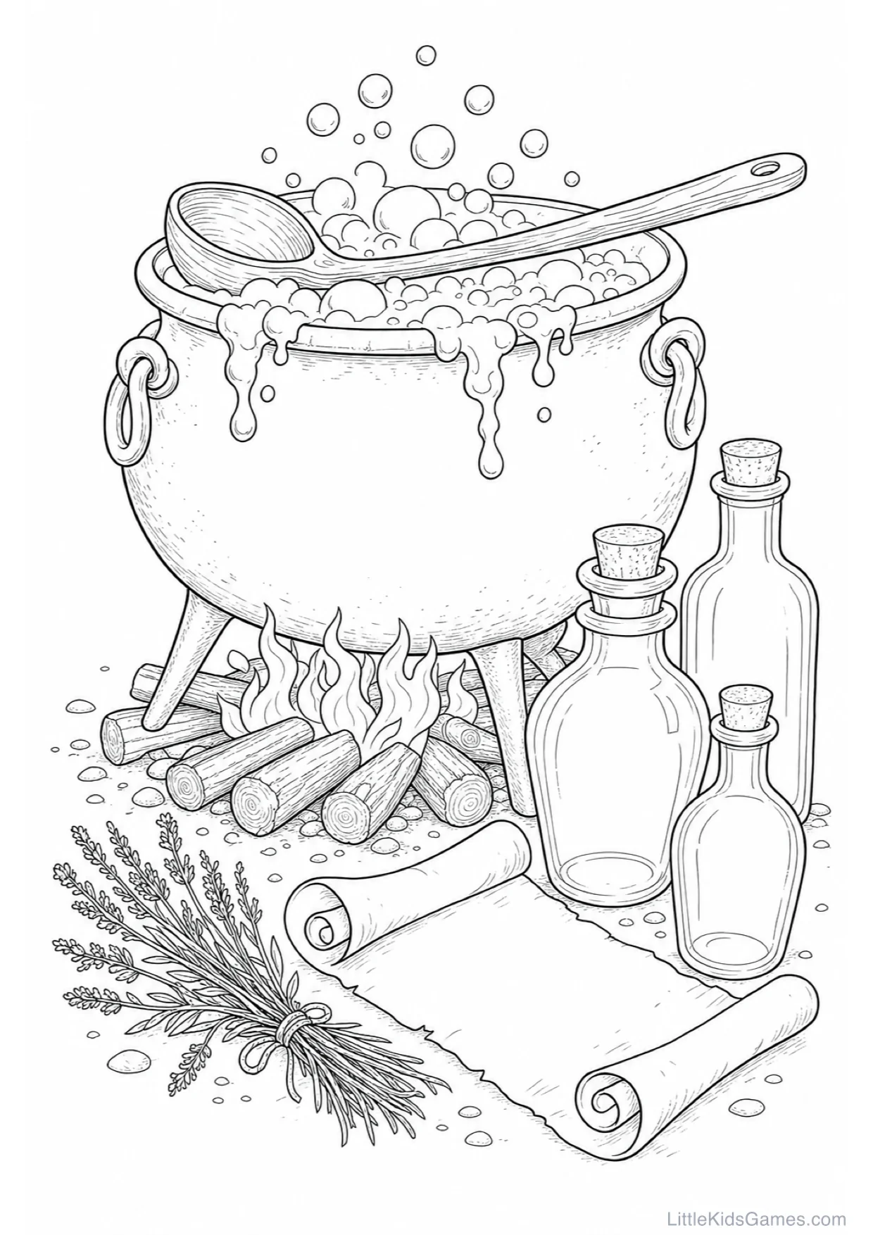 Witch Cauldron Coloring Page to Print Free