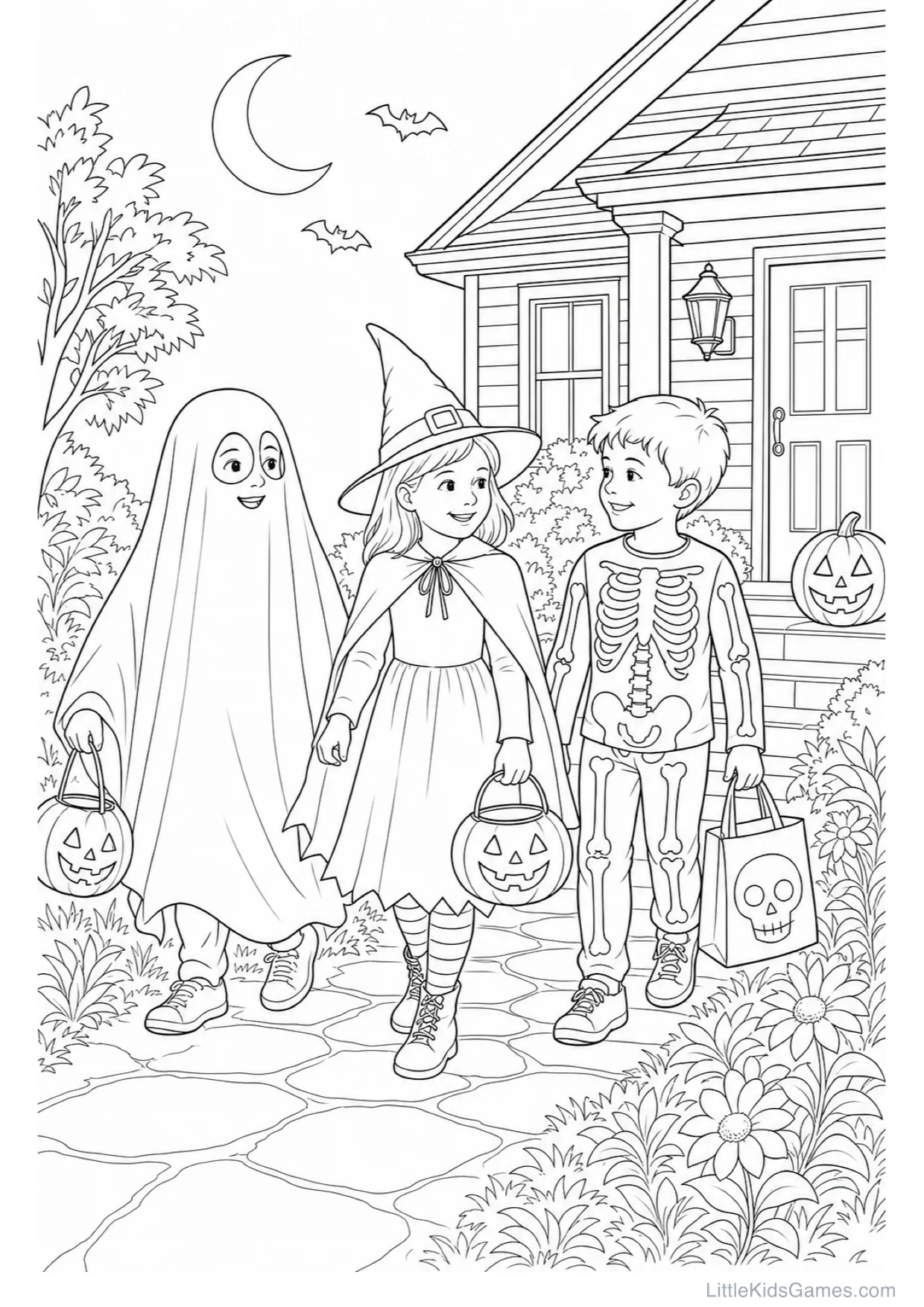 Trick or Treat Coloring Page to Print Free