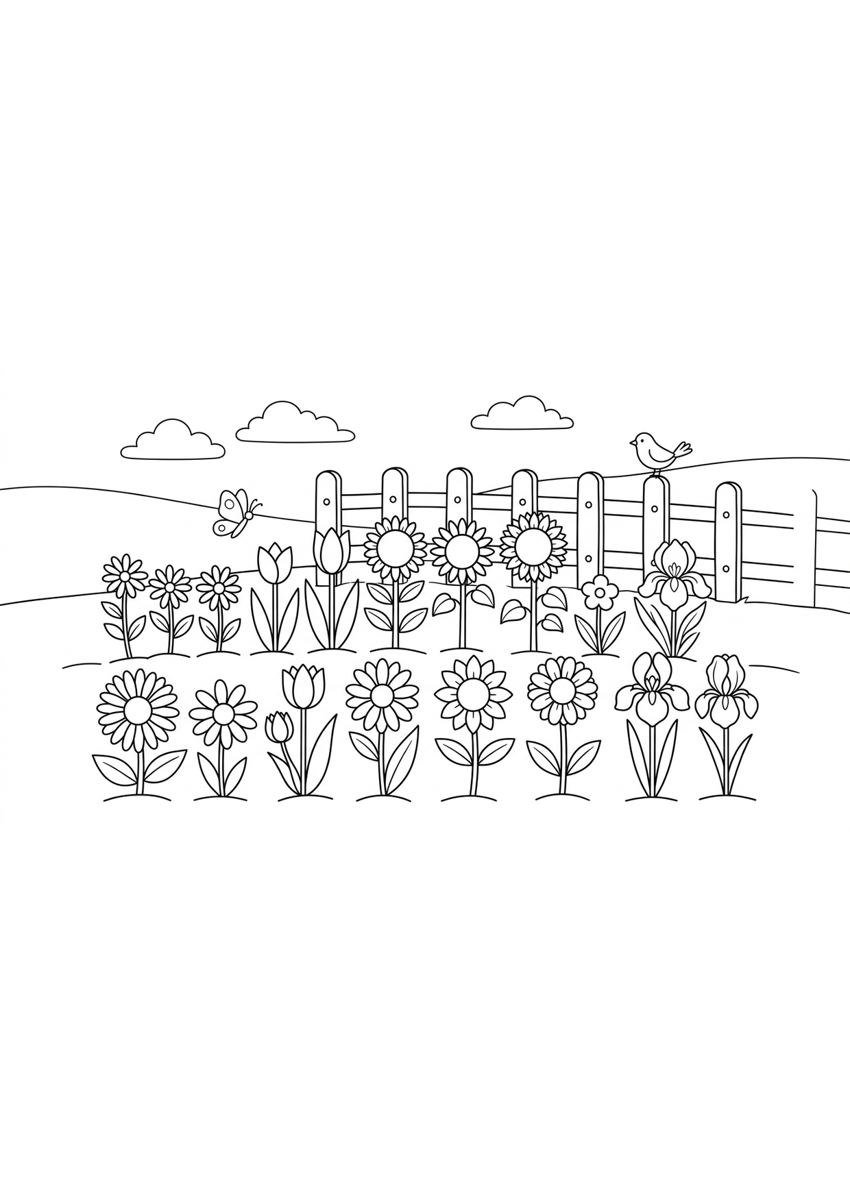 Flower garden Coloring Page for Ages 6 and Up