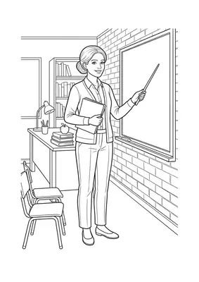 Teacher coloring page — printable profession flashcard