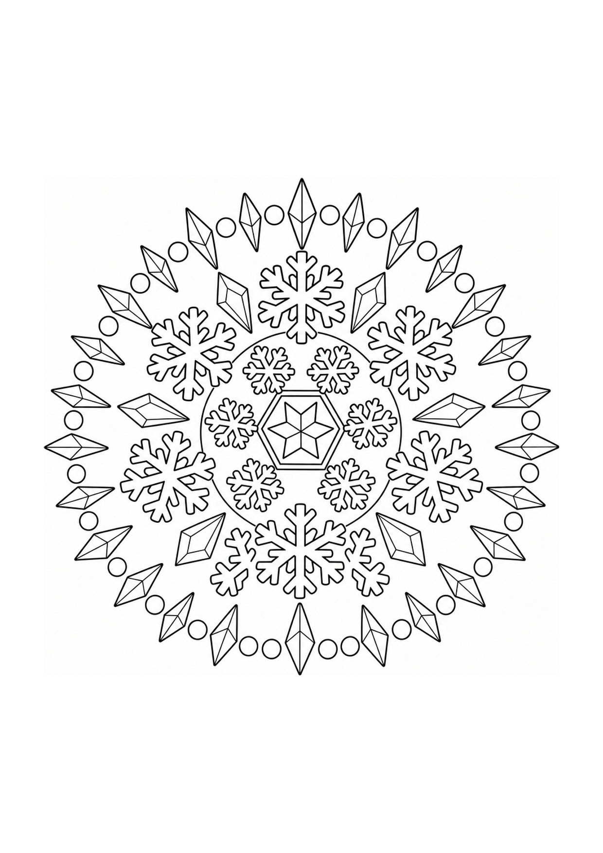 Snowflake Mandala Coloring Page to Print Free