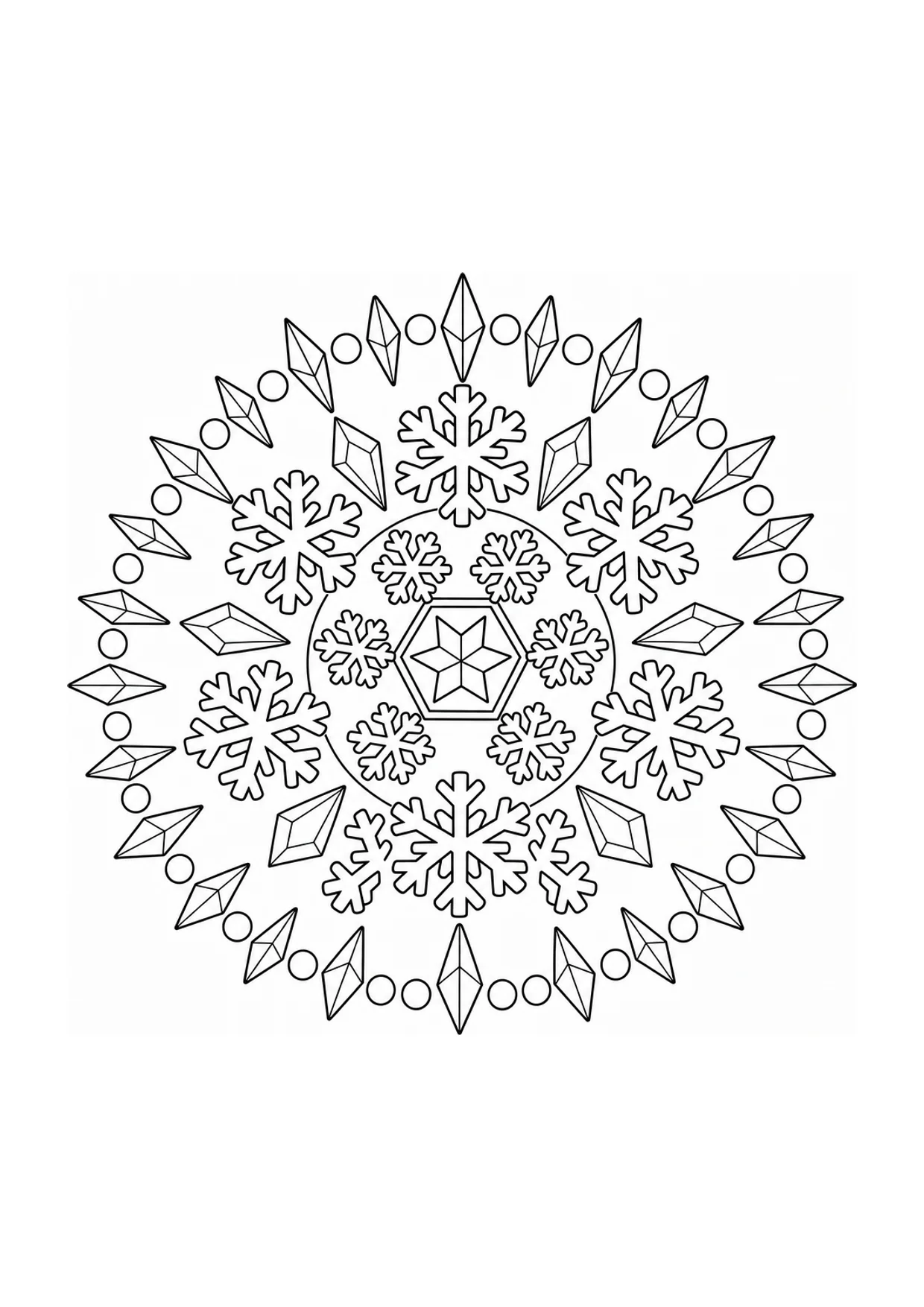 Snowflake Mandala Coloring Page to Print Free