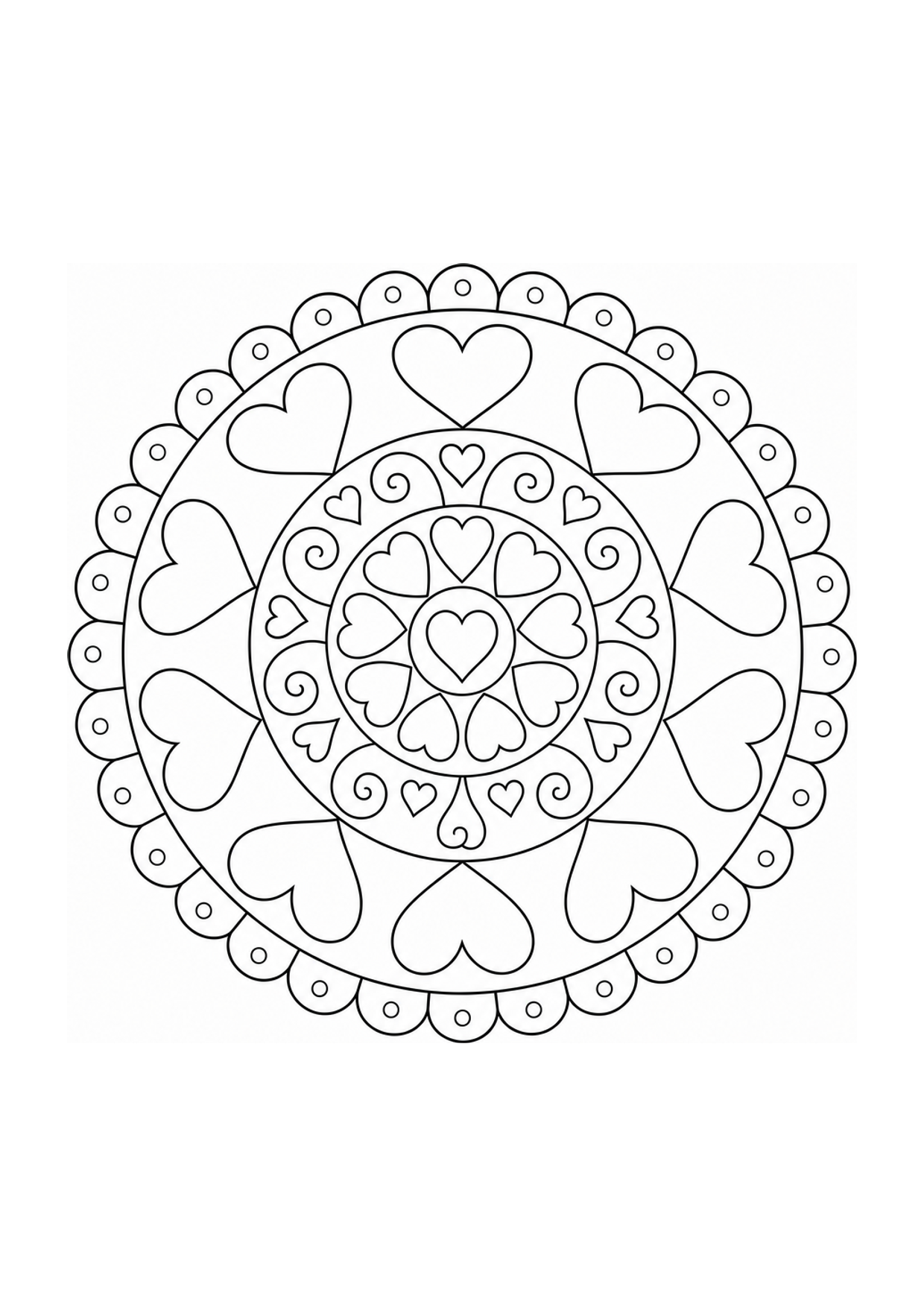 Heart Mandala Coloring Page to Print Free