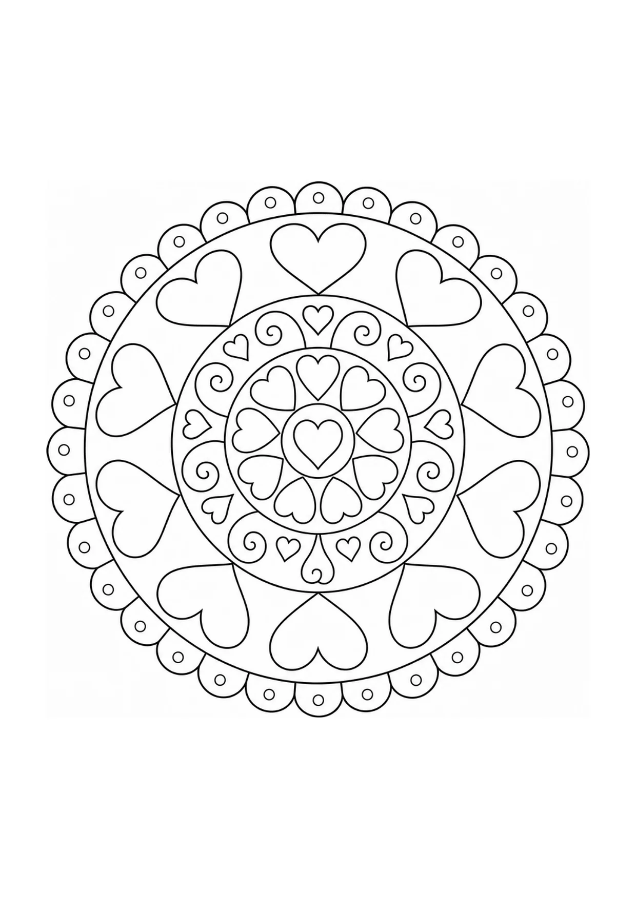 Heart Mandala Coloring Page to Print Free