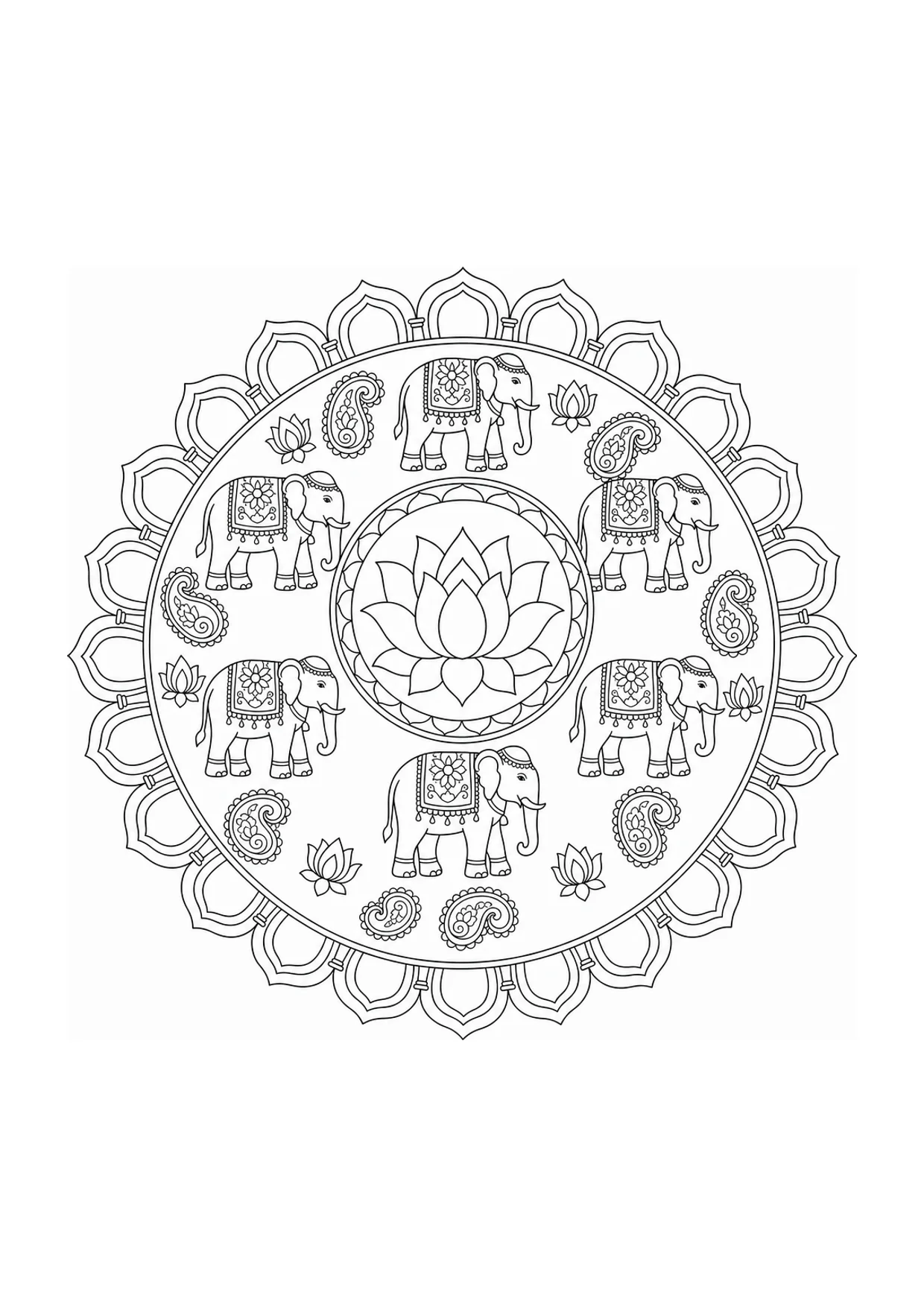 Elephant Mandala Coloring Page to Print Free