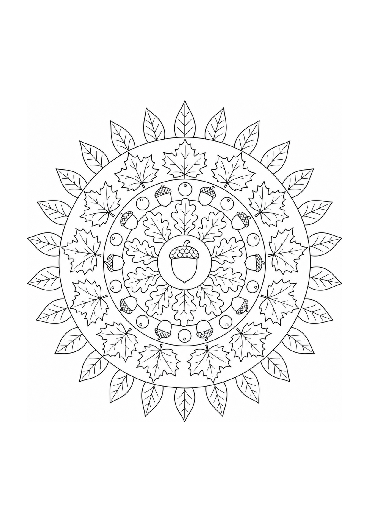 Autumn Leaves Mandala Coloring Page to Print Free