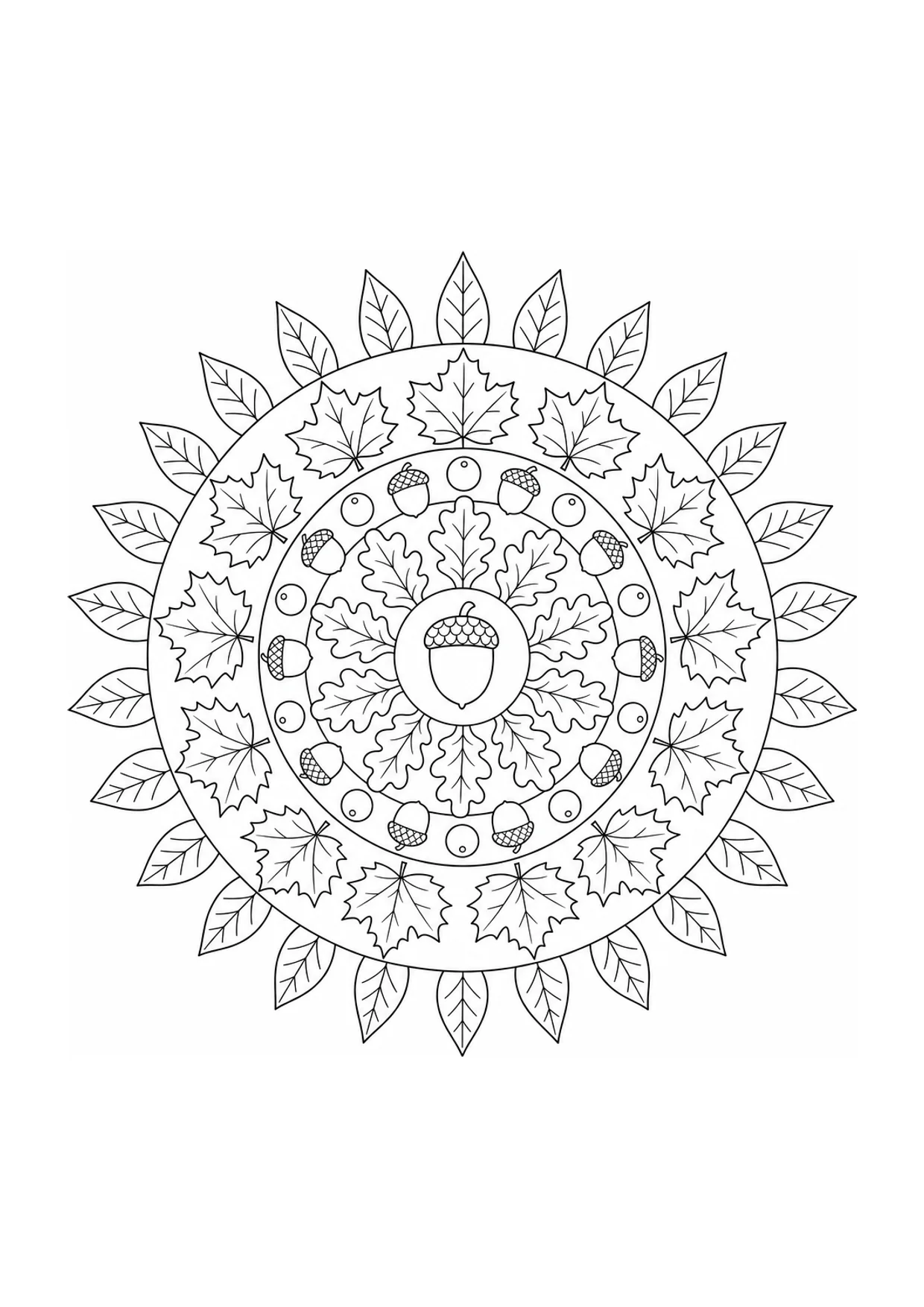 Autumn Leaves Mandala Coloring Page to Print Free
