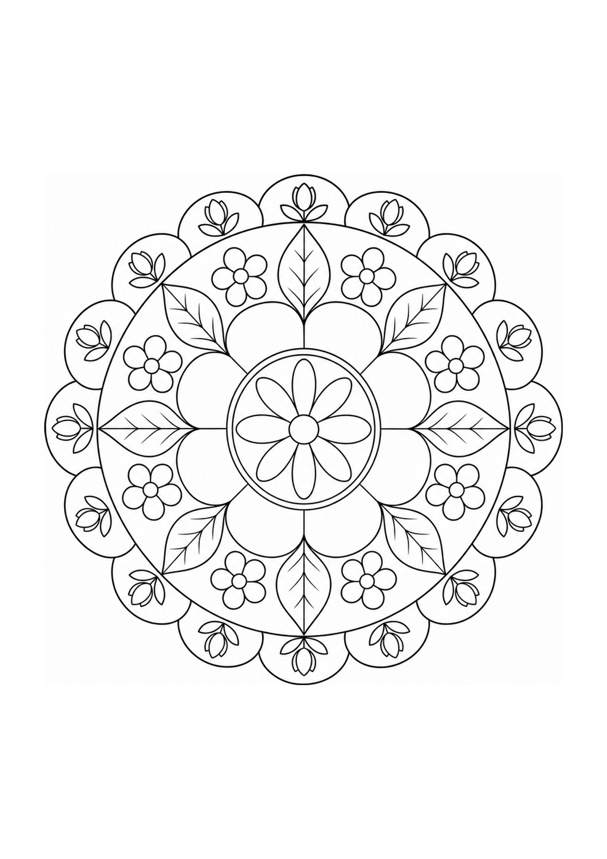 Daisy Mandala Coloring Page to Print Free