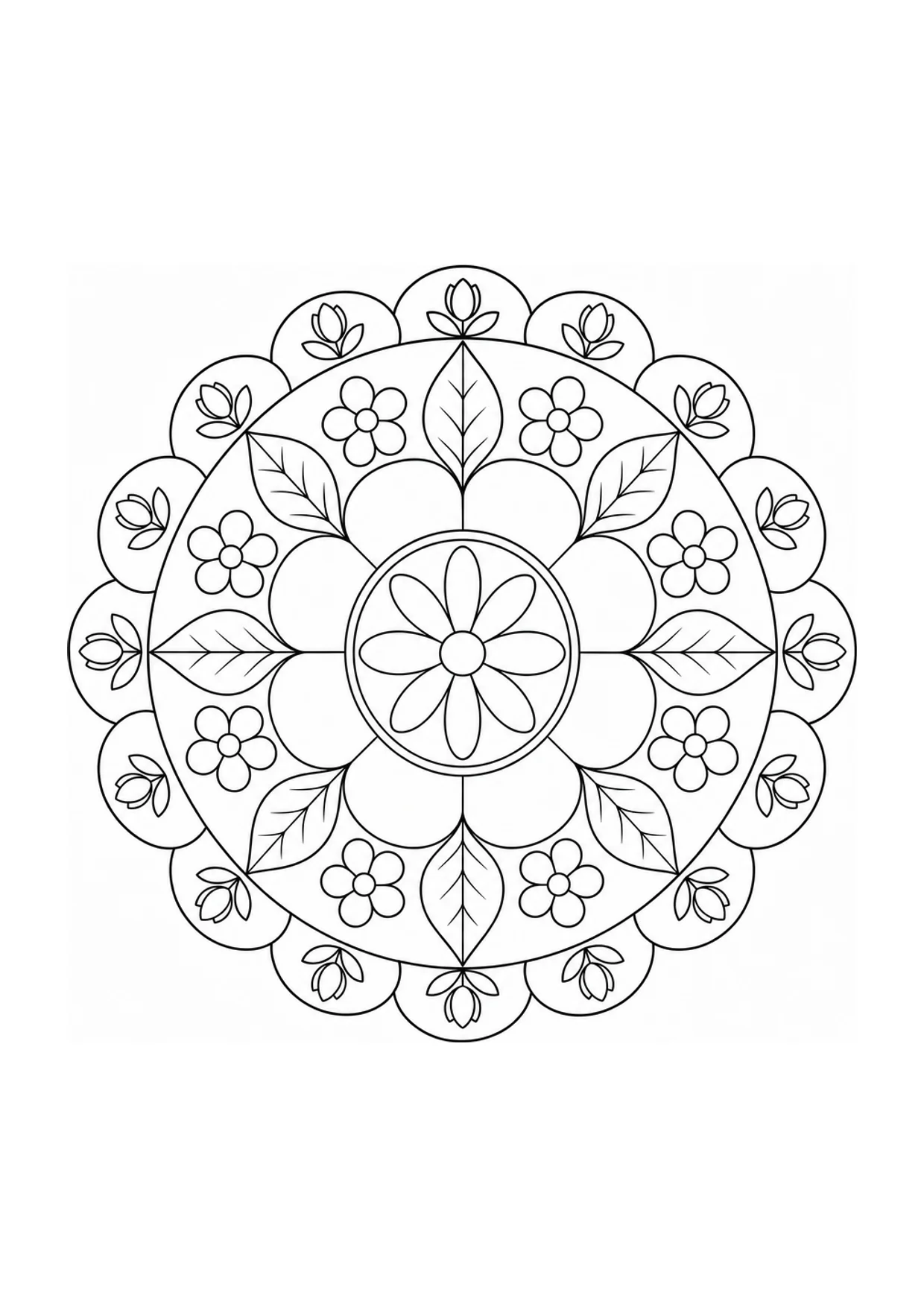 Daisy Mandala Coloring Page to Print Free