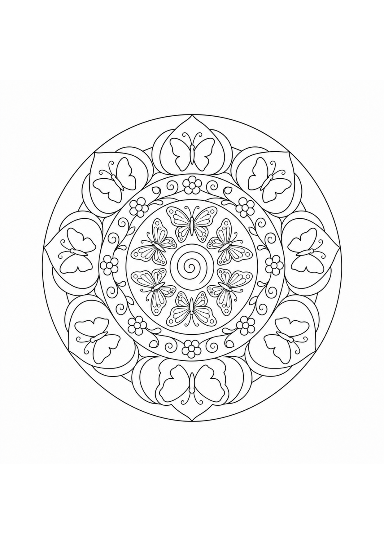 Butterfly Mandala Coloring Page to Print Free
