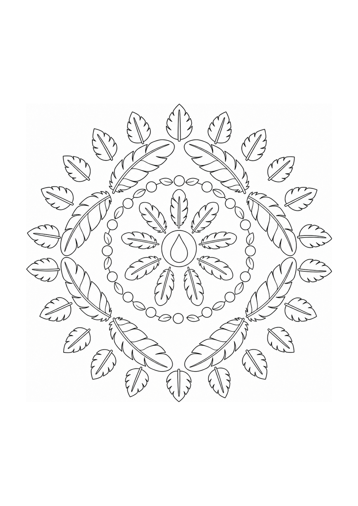 Feather Mandala Coloring Page to Print Free