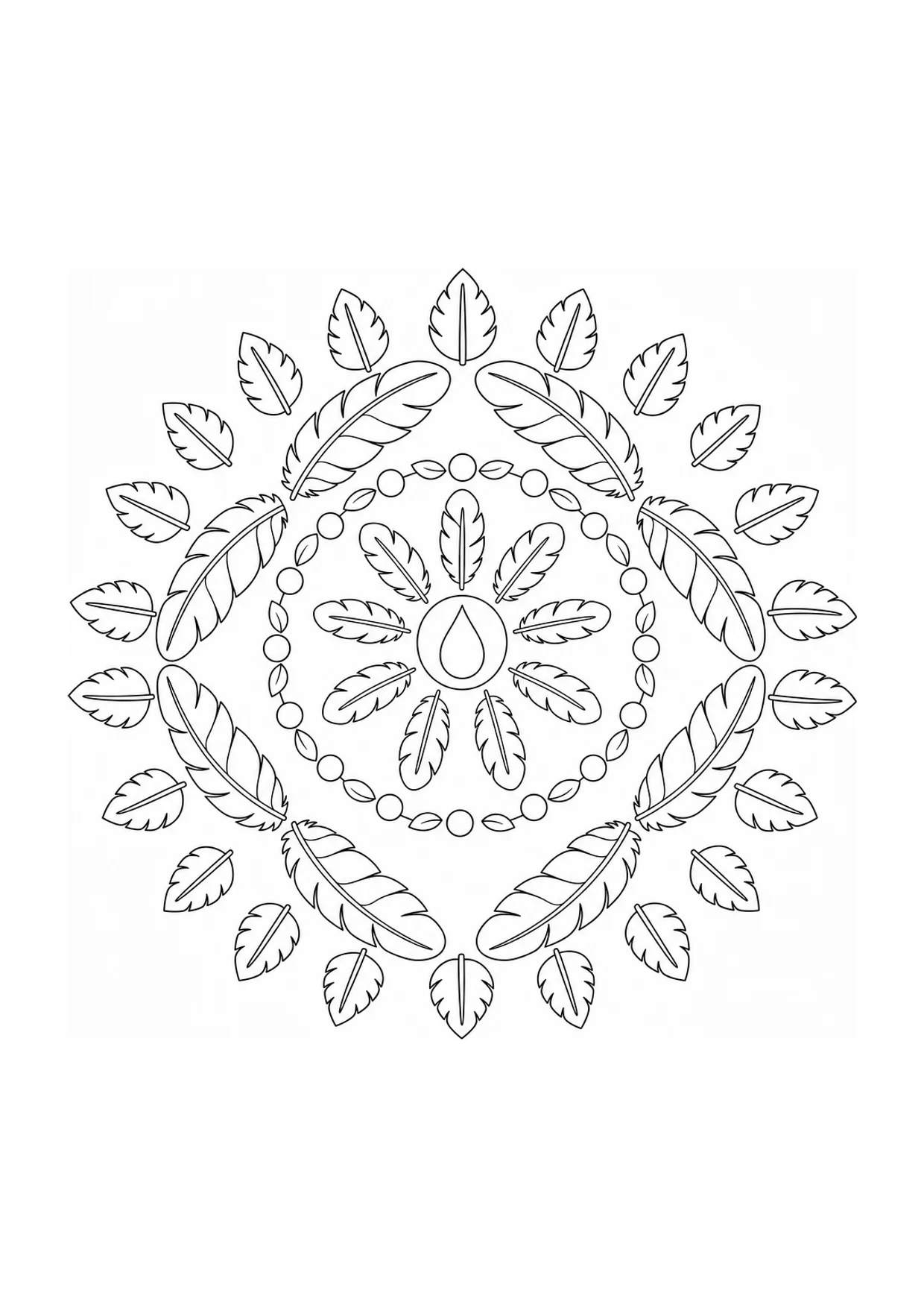 Feather Mandala Coloring Page to Print Free