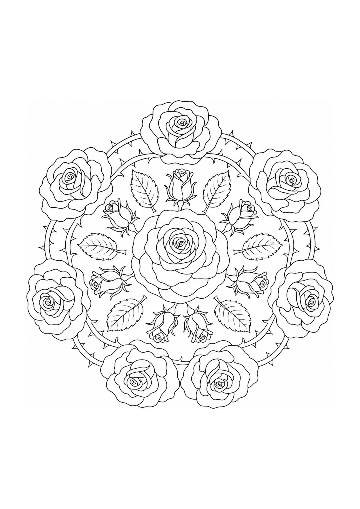 Rose Mandala Coloring Page to Print Free