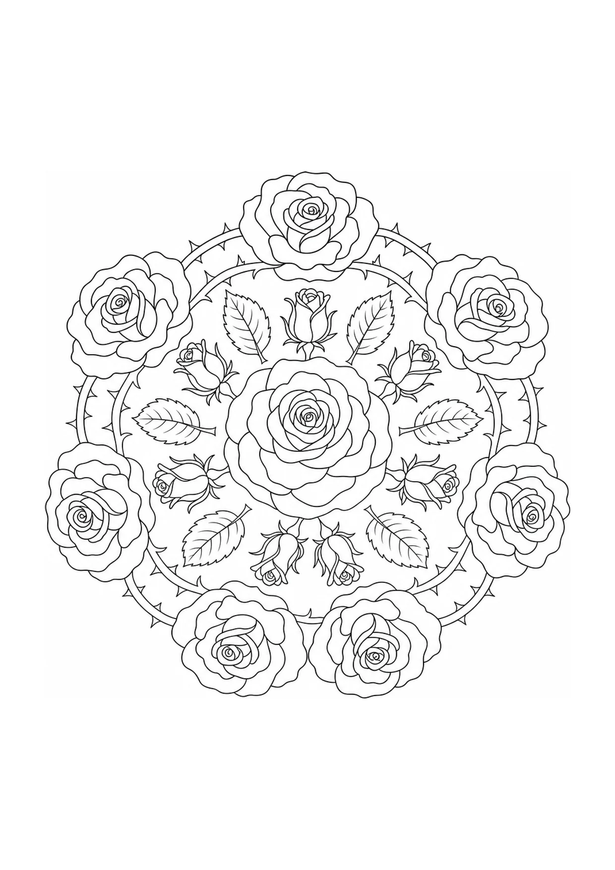 Rose Mandala Coloring Page to Print Free