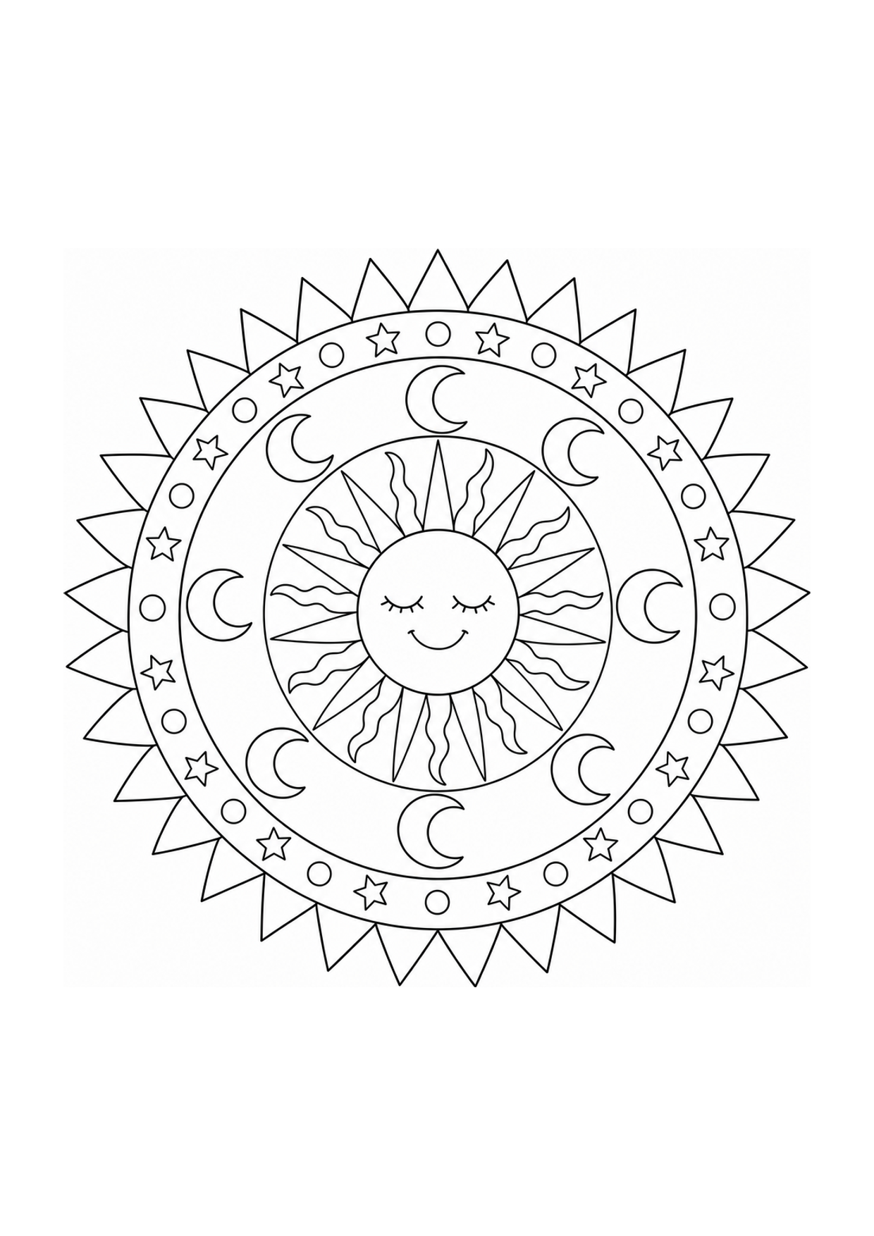 Sun and Moon Mandala Coloring Page to Print Free