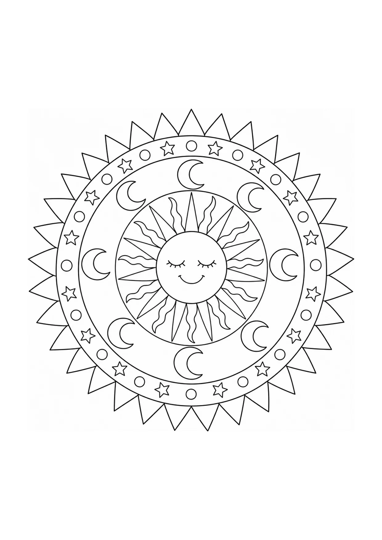 Sun and Moon Mandala Coloring Page to Print Free