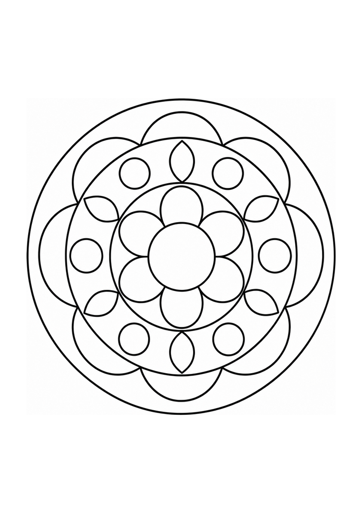Easy Petal Mandala Coloring Page to Print Free