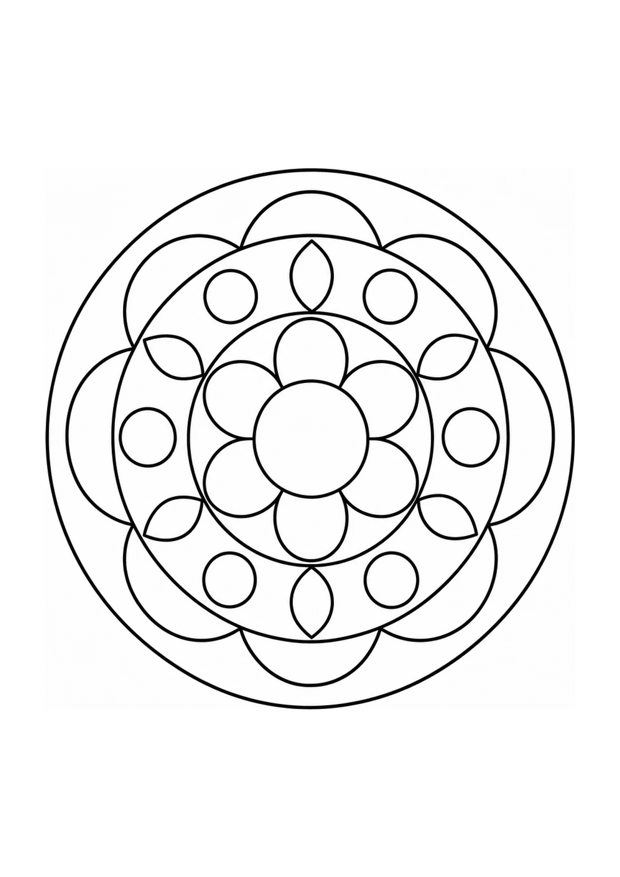 Easy Petal Mandala Coloring Page to Print Free