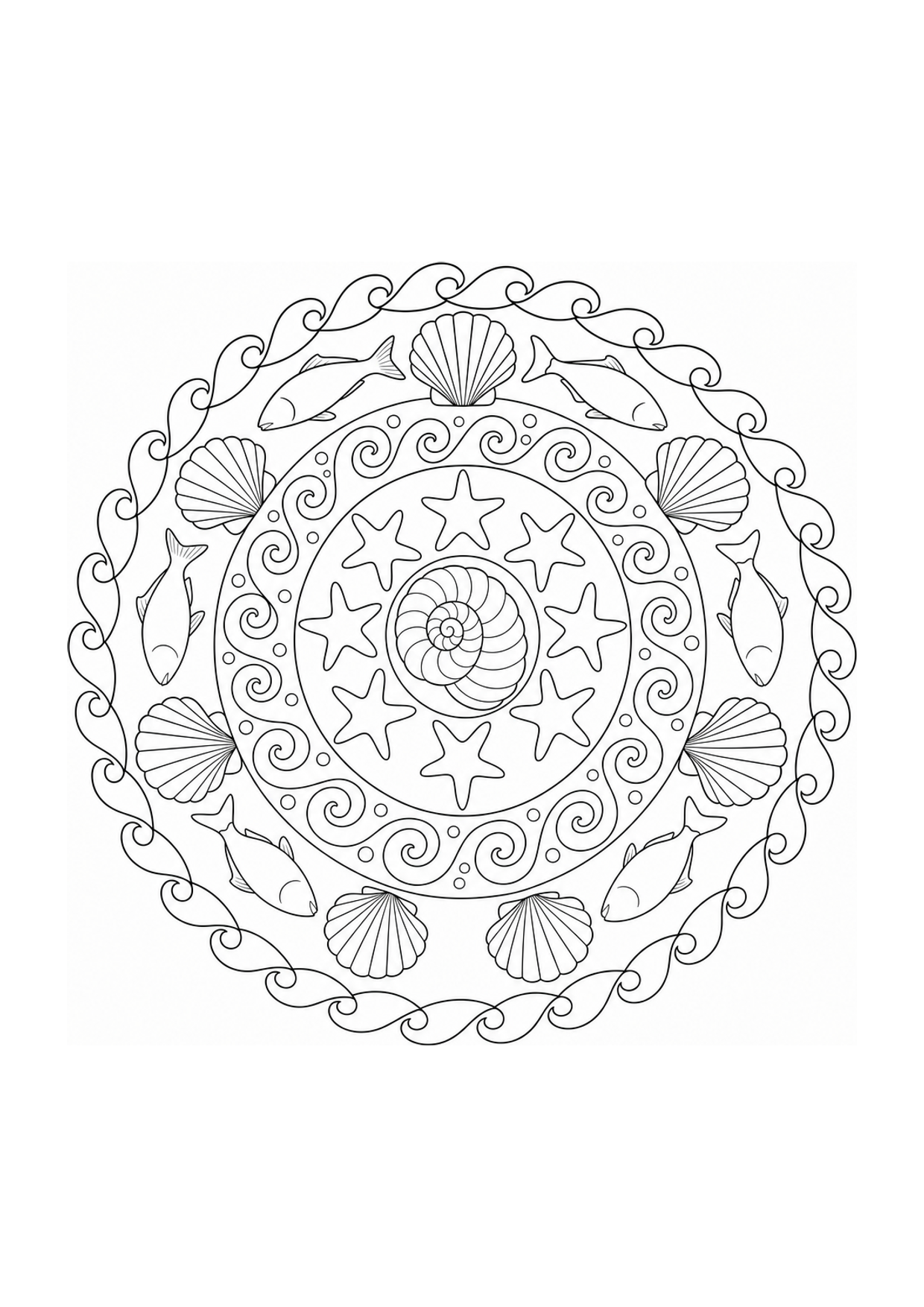 Ocean Mandala Coloring Page to Print Free