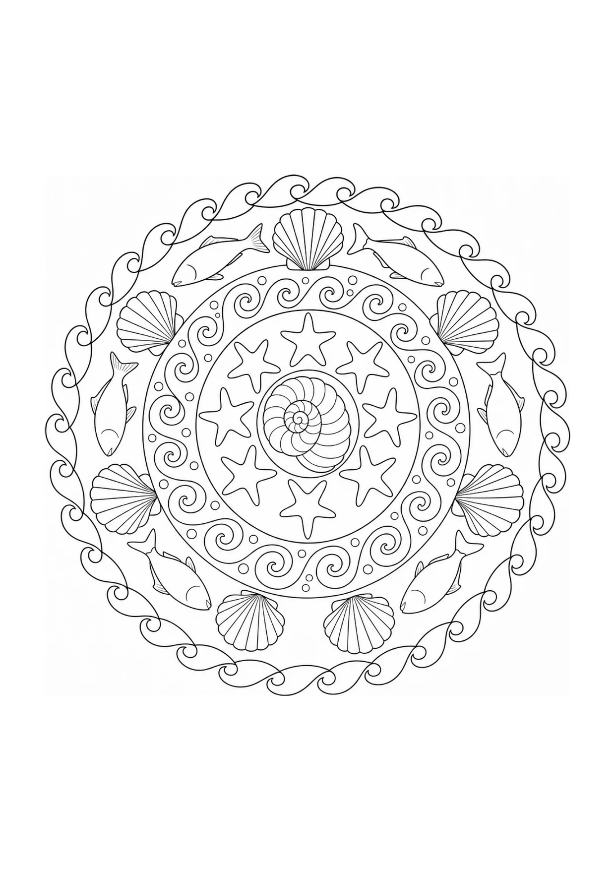 Ocean Mandala Coloring Page to Print Free
