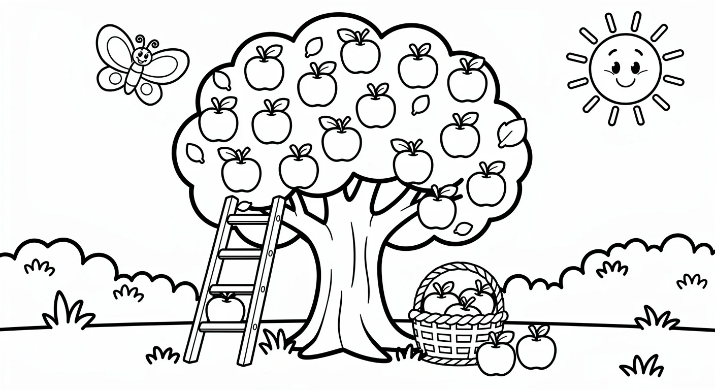 Apple tree in orchard Coloring Page