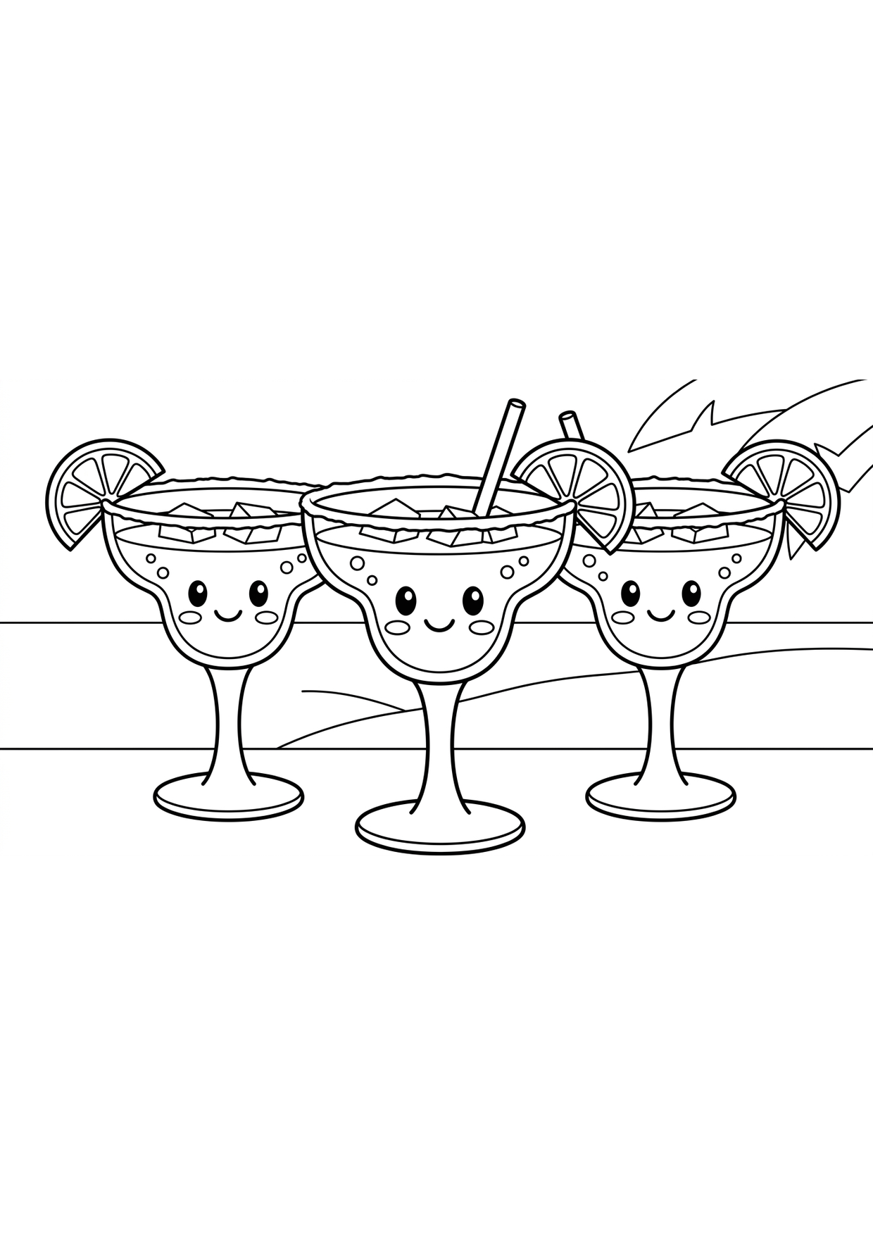 Desenho de margaridas kawaii para colorir grátis, imprimível PDF para crianças de 2 a 5 anos