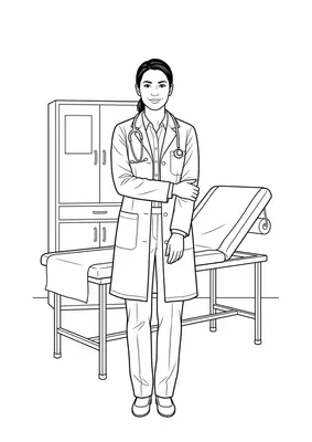 Doctor coloring page — printable profession flashcard