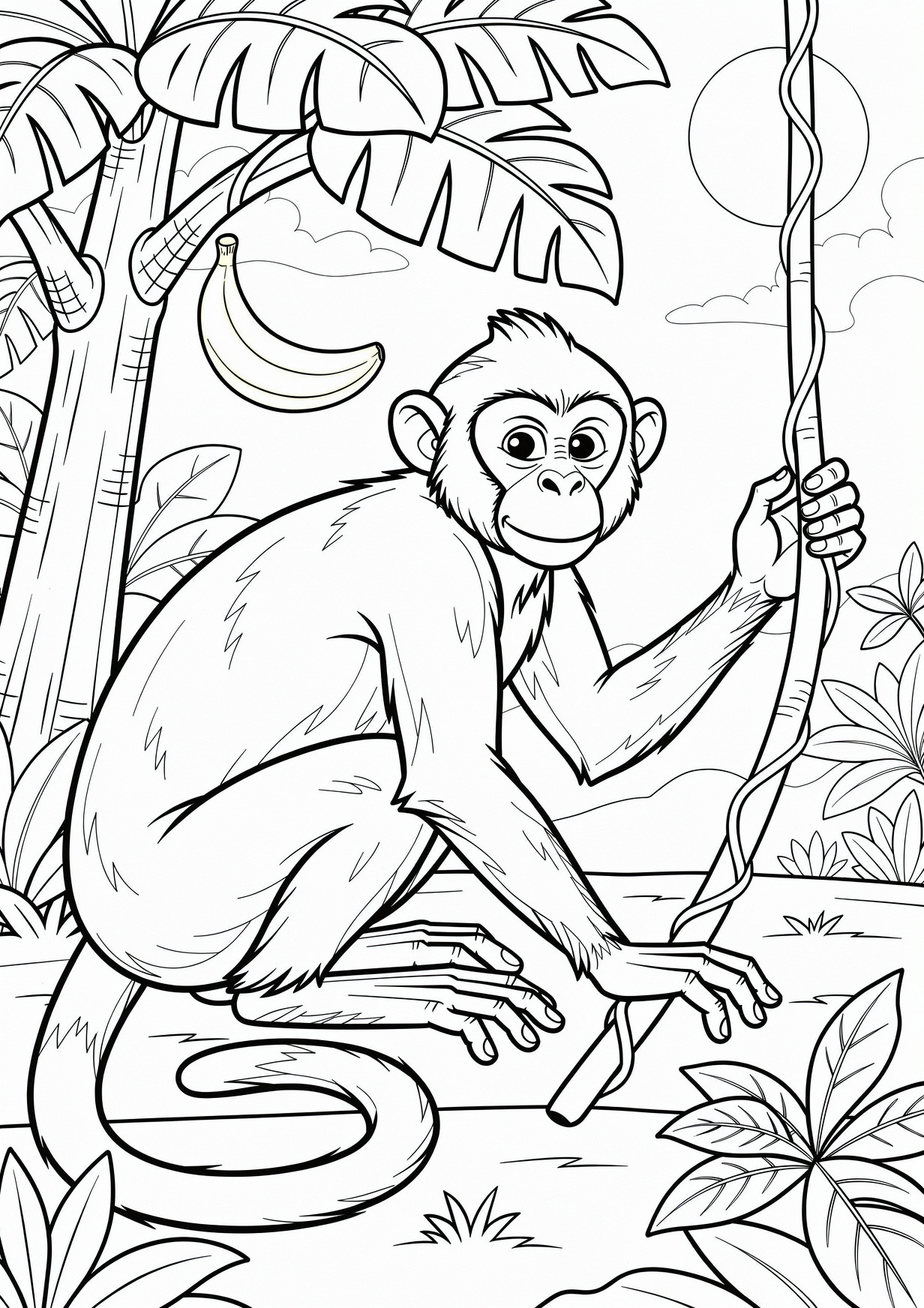 Monkey Coloring Page for Ages 6 and Up