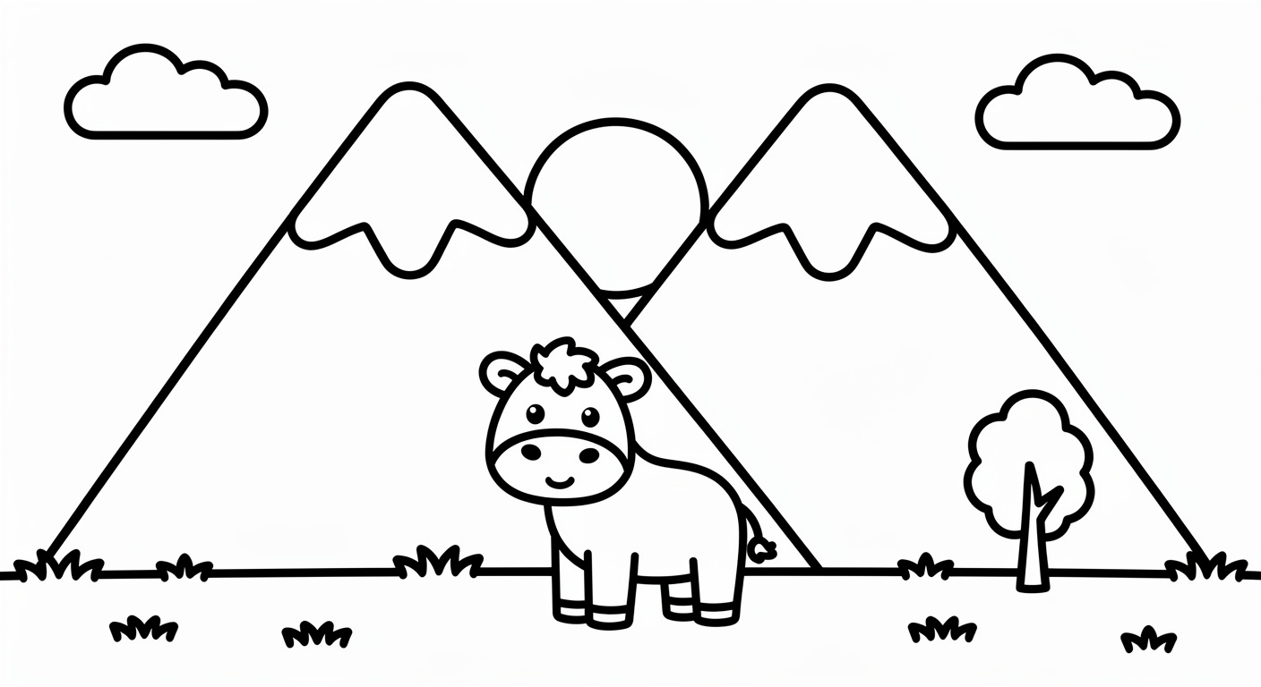 Free mountain coloring page printable PDF for toddlers and preschoolers ages 2-5 years old