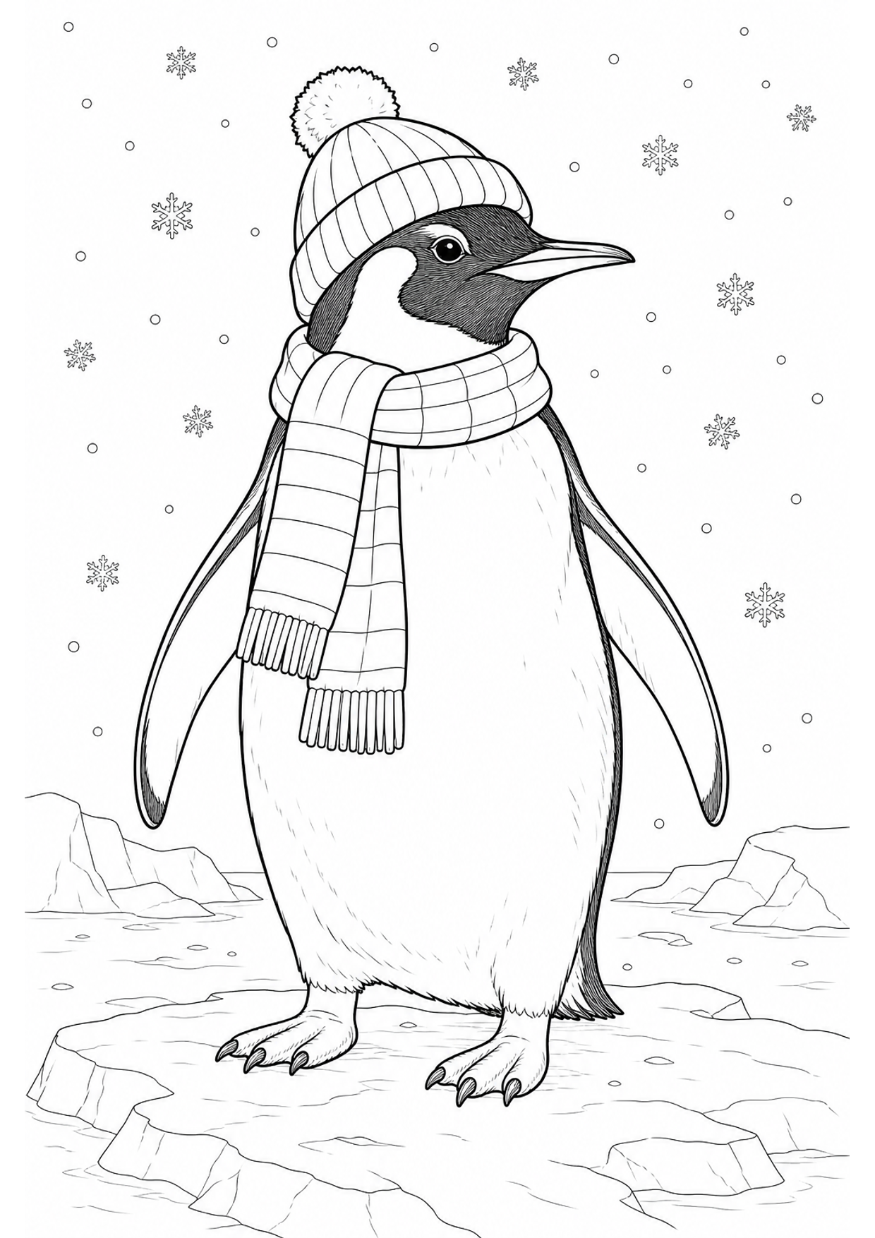 Dibujo de Pingüino de Navidad para Colorear e Imprimir