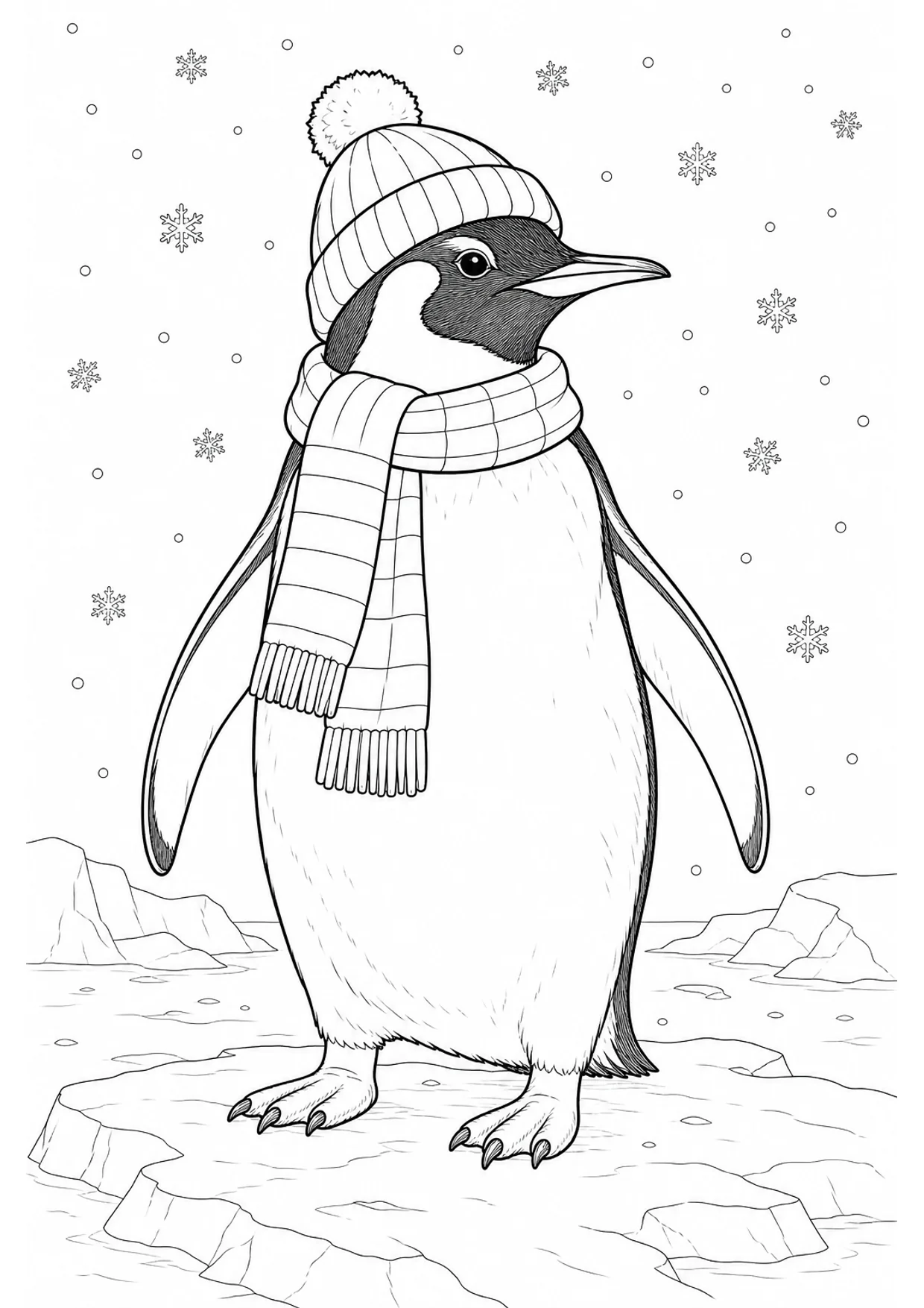 Dibujo de Pingüino de Navidad para Colorear e Imprimir
