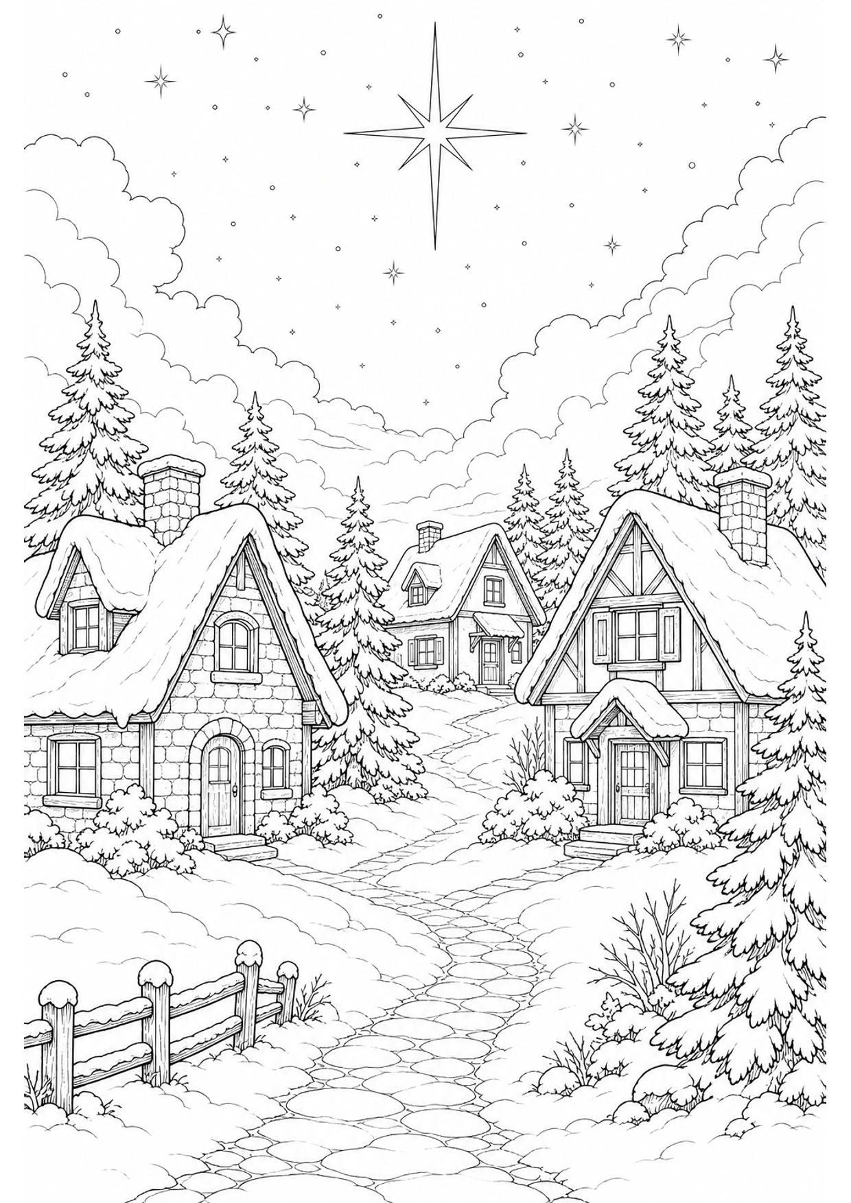 Dibujo de Pueblo Nevado para Colorear e Imprimir