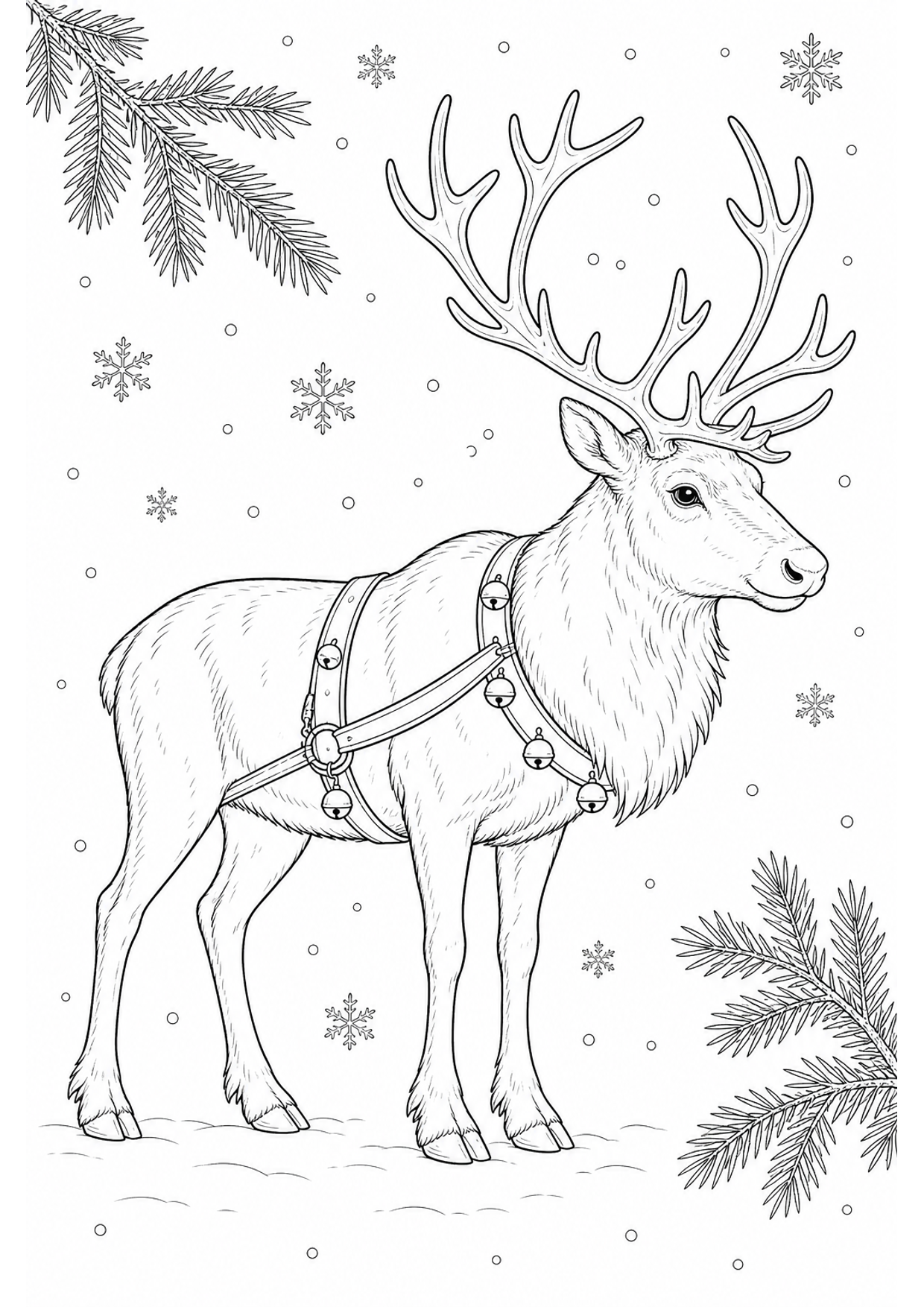 Dibujo de Reno de Navidad para Colorear e Imprimir