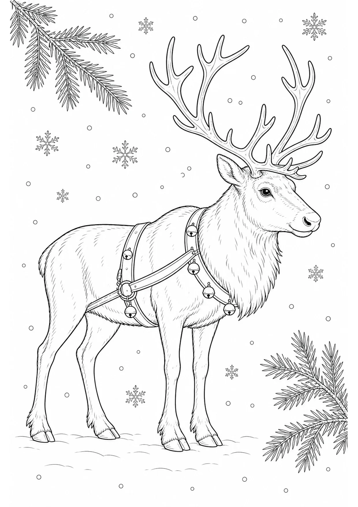 Dibujo de Reno de Navidad para Colorear e Imprimir