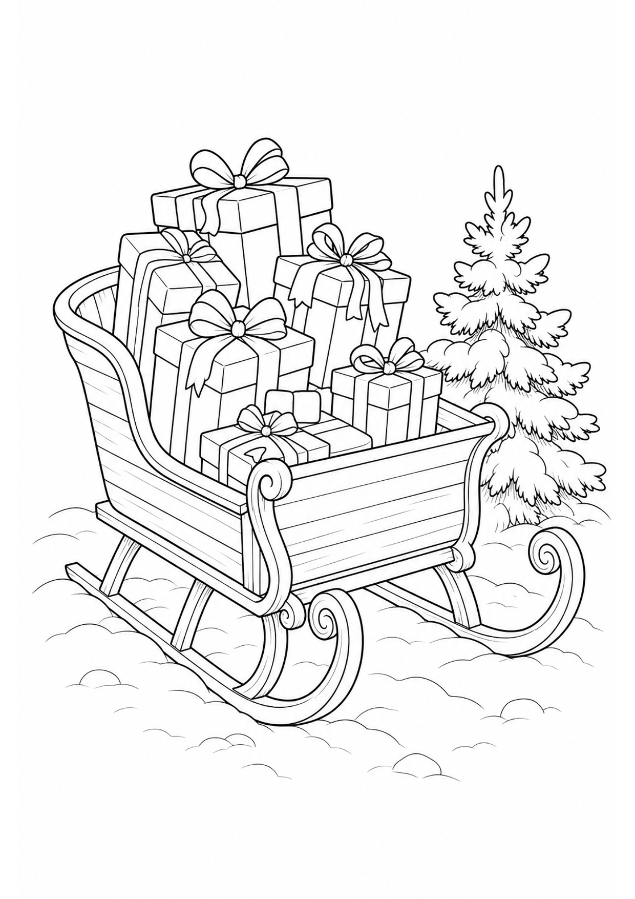 Dibujo de Trineo de Navidad para Colorear e Imprimir