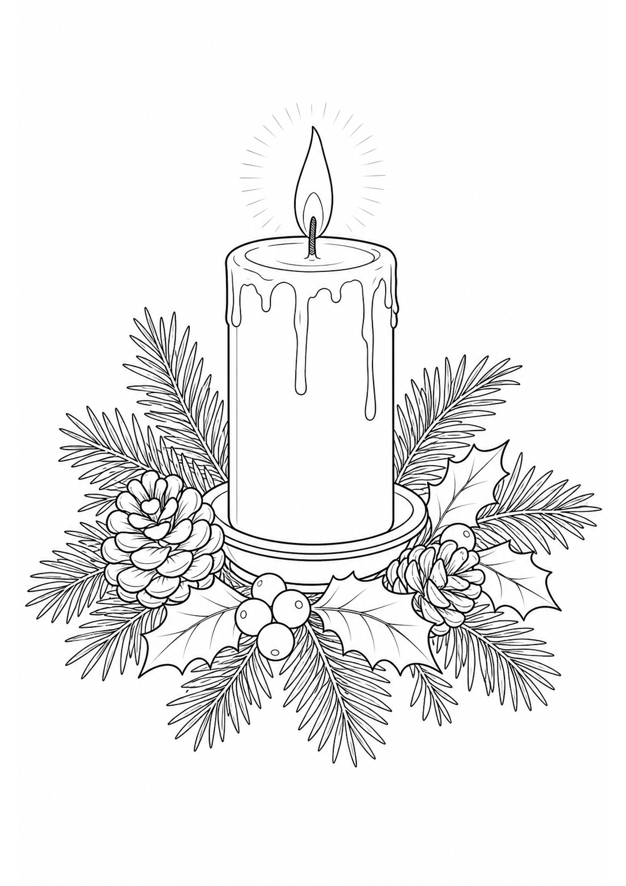 Dibujo de Vela de Navidad para Colorear e Imprimir