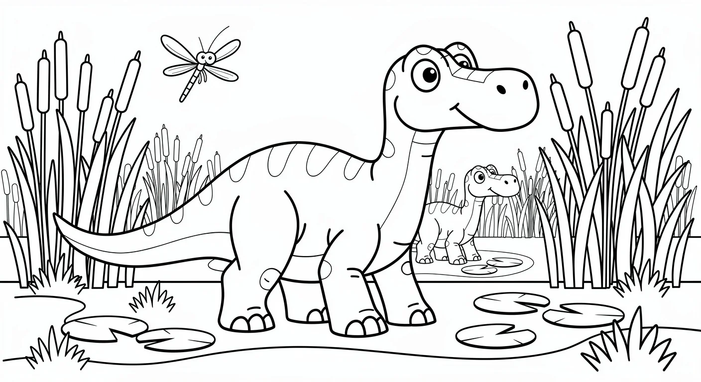 Nigersaurus in swamp Coloring Page