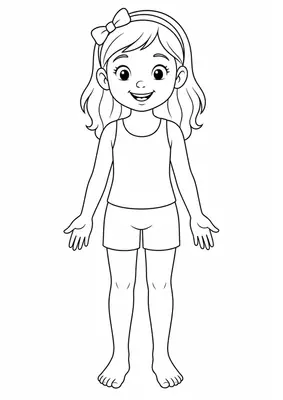 Girl (full body) coloring page — printable human body flashcard