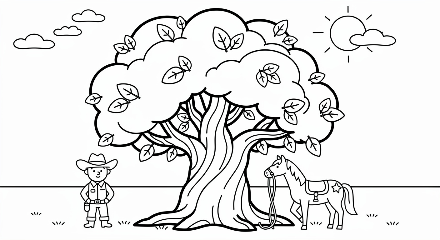 Ombu tree in Argentine pampas coloring page, free printable drawing for toddlers and kids