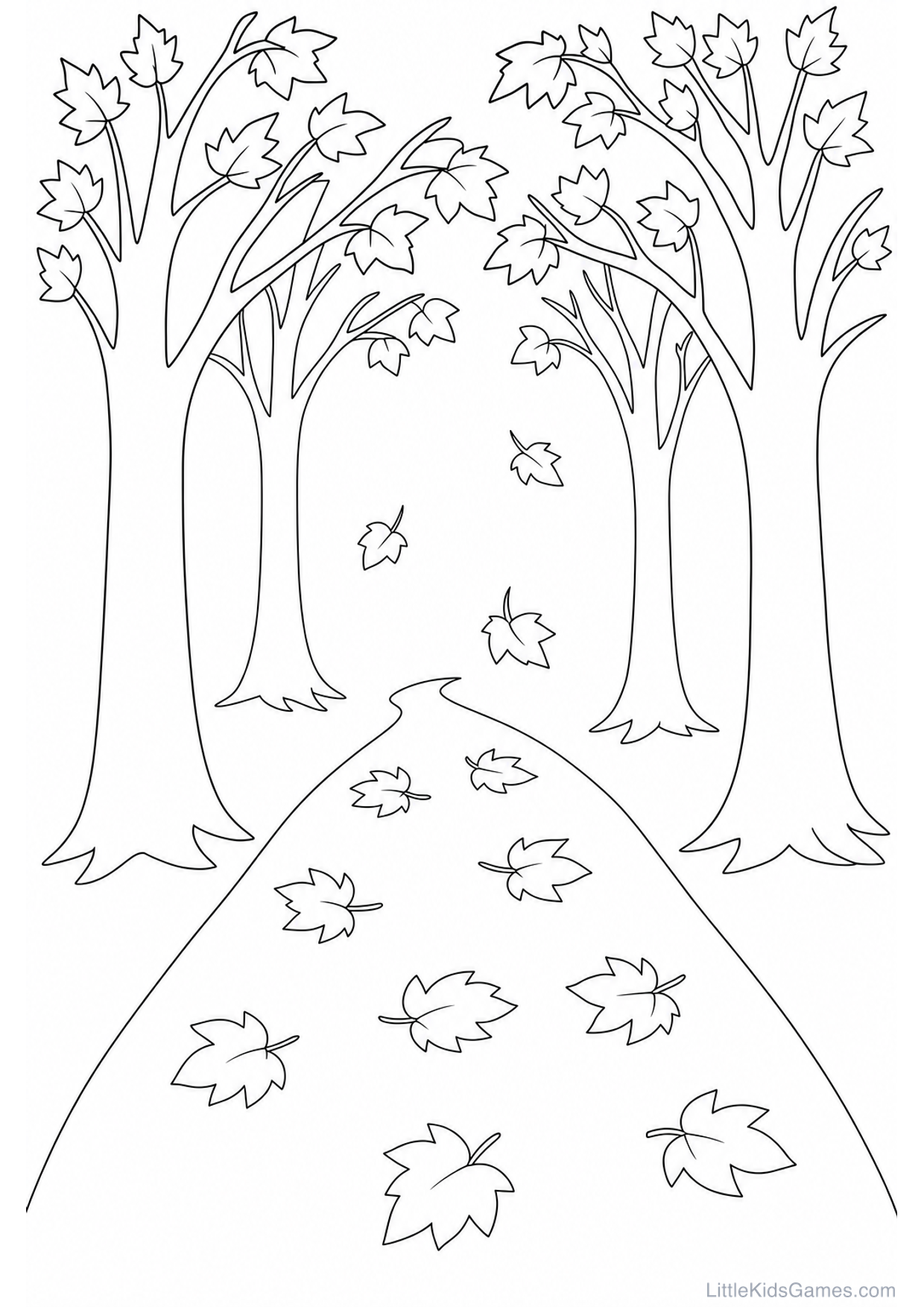 Desenho de Caminho da Floresta no Outono para Colorir e Imprimir