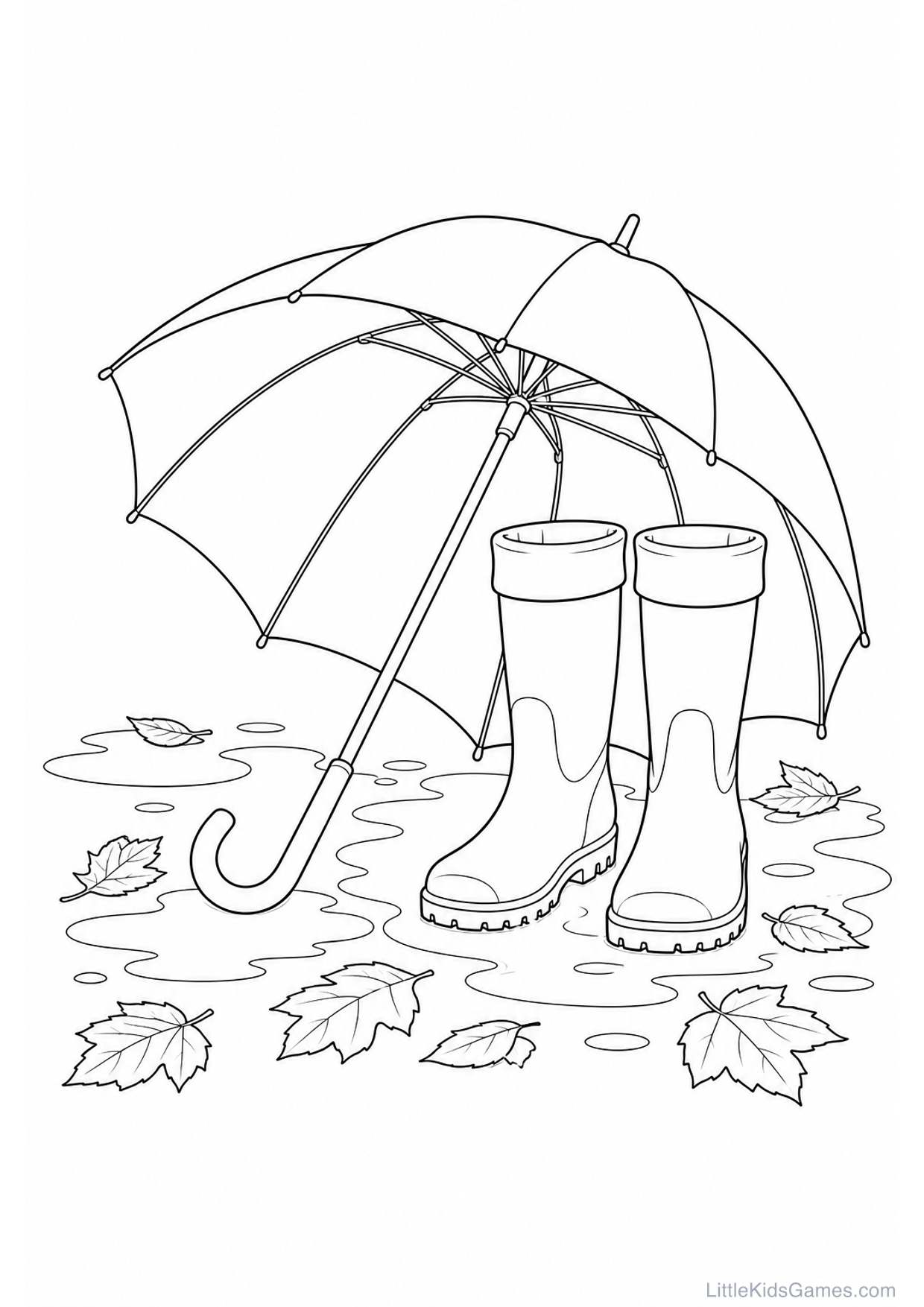 Desenho de Guarda-chuva e Botas de Chuva para Colorir e Imprimir