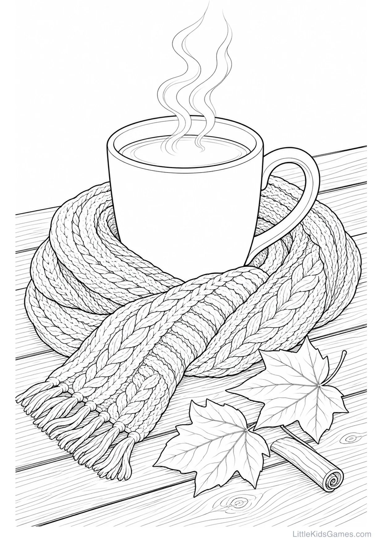 Desenho de Caneca e Cachecol de Outono para Colorir e Imprimir
