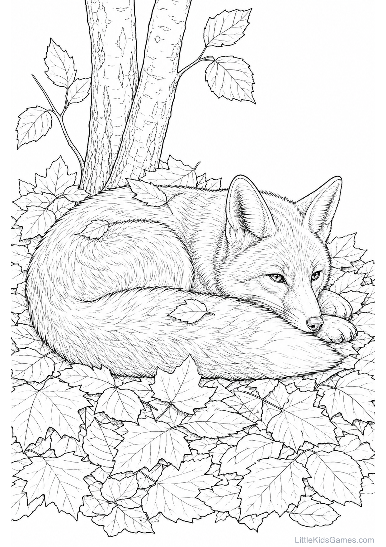 Desenho de Raposa na Floresta para Colorir e Imprimir