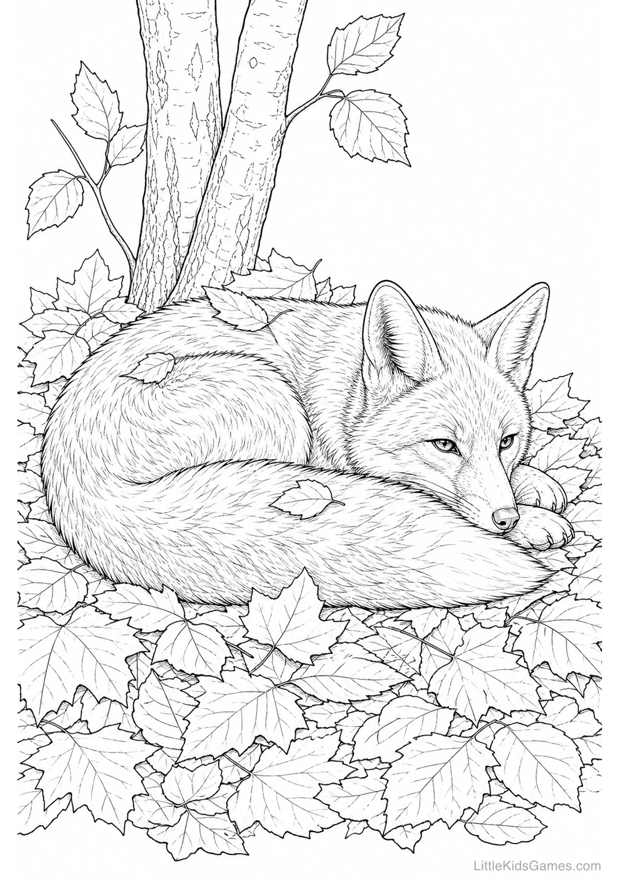 Desenho de Raposa na Floresta para Colorir e Imprimir
