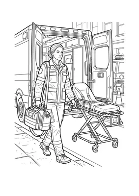 Paramedic coloring page — printable profession flashcard
