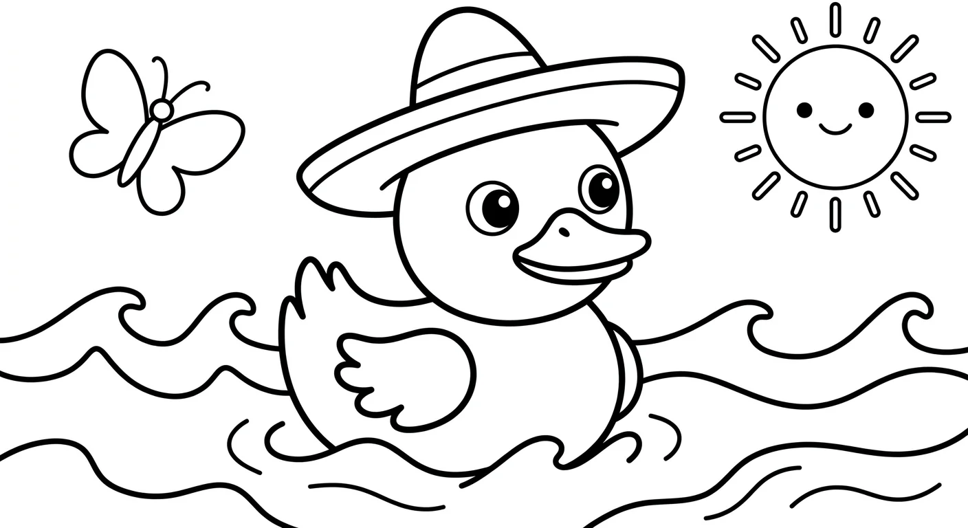 Duck with Hat Coloring Page for Kids Ages 2 to 5